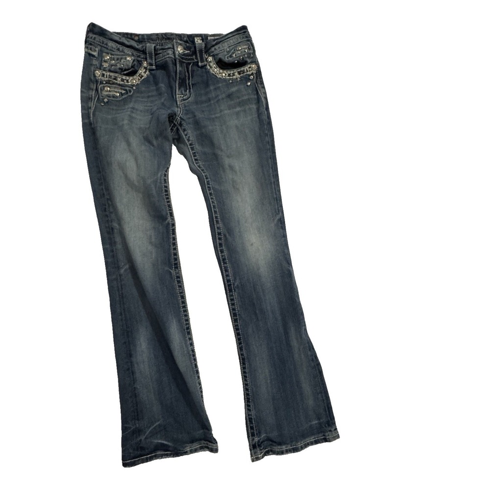 Miss Me Jeans Women's 29 Signature Low Rise Bootcut Studded Denim Blue Stretch